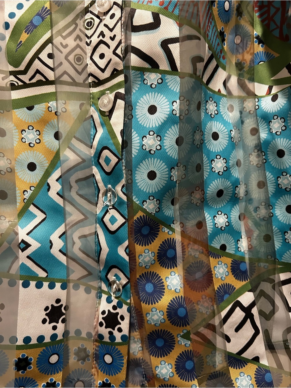 Printed Puff-Sleeve Button-Up Top in Multicolor - Picture 2 of 2